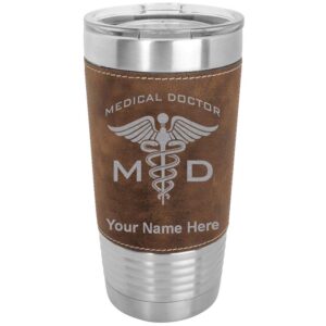lasergram 20oz vacuum insulated tumbler mug, md medical doctor, personalized engraving included (faux leather, rustic)