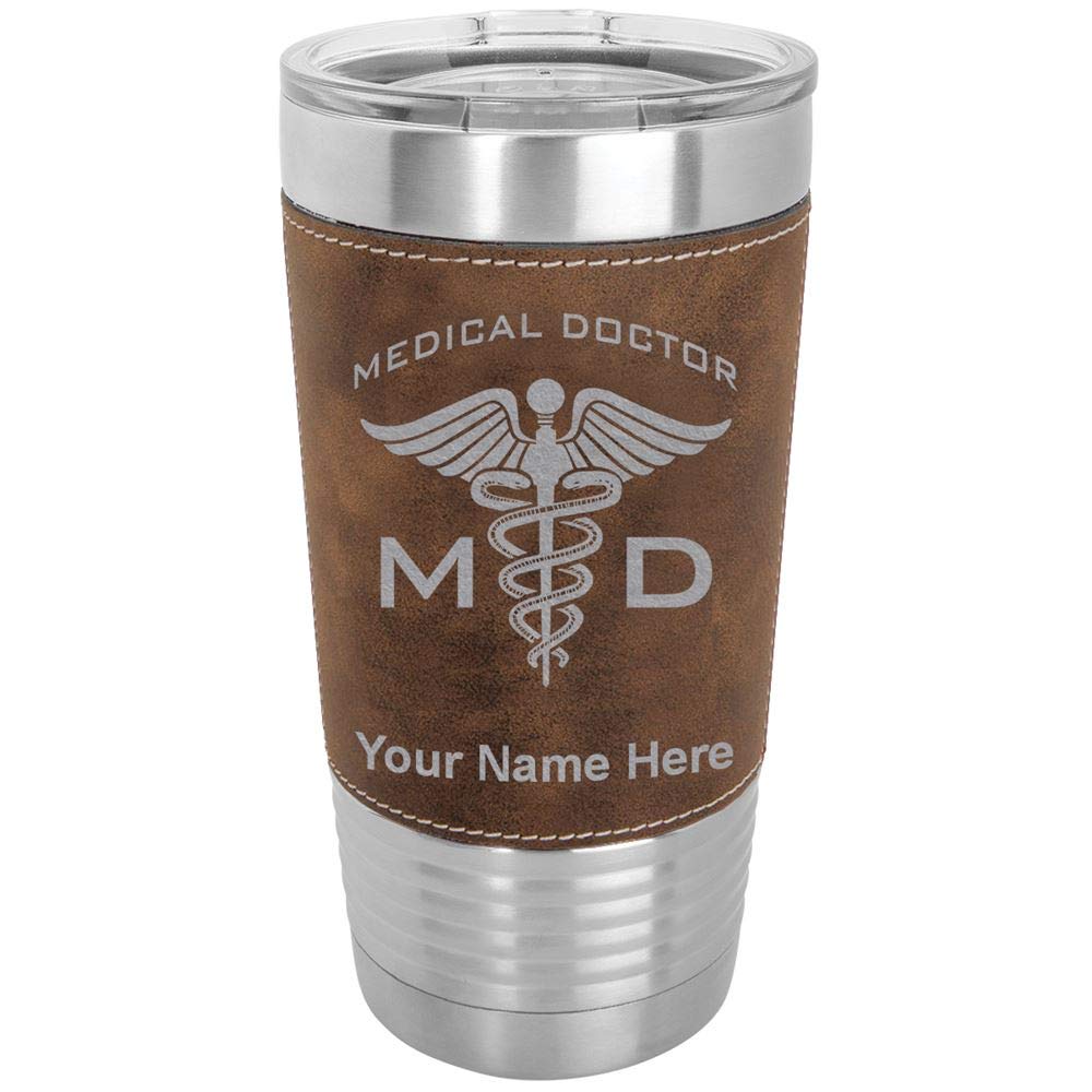 LaserGram 20oz Vacuum Insulated Tumbler Mug, MD Medical Doctor, Personalized Engraving Included (Faux Leather, Rustic)