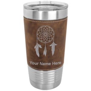 lasergram 20oz vacuum insulated tumbler mug, dream catcher, personalized engraving included (faux leather, rustic)