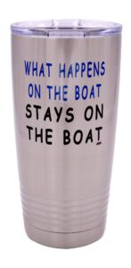 rogue river tactical large funny fishing 20 ounce travel tumbler mug cup w/lid what happens on the boat stays on the boat fishing gift fish