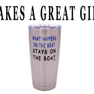 Rogue River Tactical Large Funny Fishing 20 Ounce Travel Tumbler Mug Cup w/Lid What Happens on The Boat Stays On The Boat Fishing Gift Fish