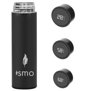 ismo smart insulated mug - smart sensing intelligent display - 500 ml stainless steel insulated tea infuser tumbler for loose leaf tea, iced coffee and fruit-infused water (17oz.) (black)