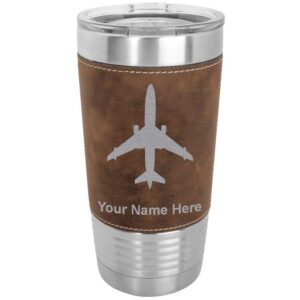 lasergram 20oz vacuum insulated tumbler mug, jet airplane, personalized engraving included (faux leather, rustic)