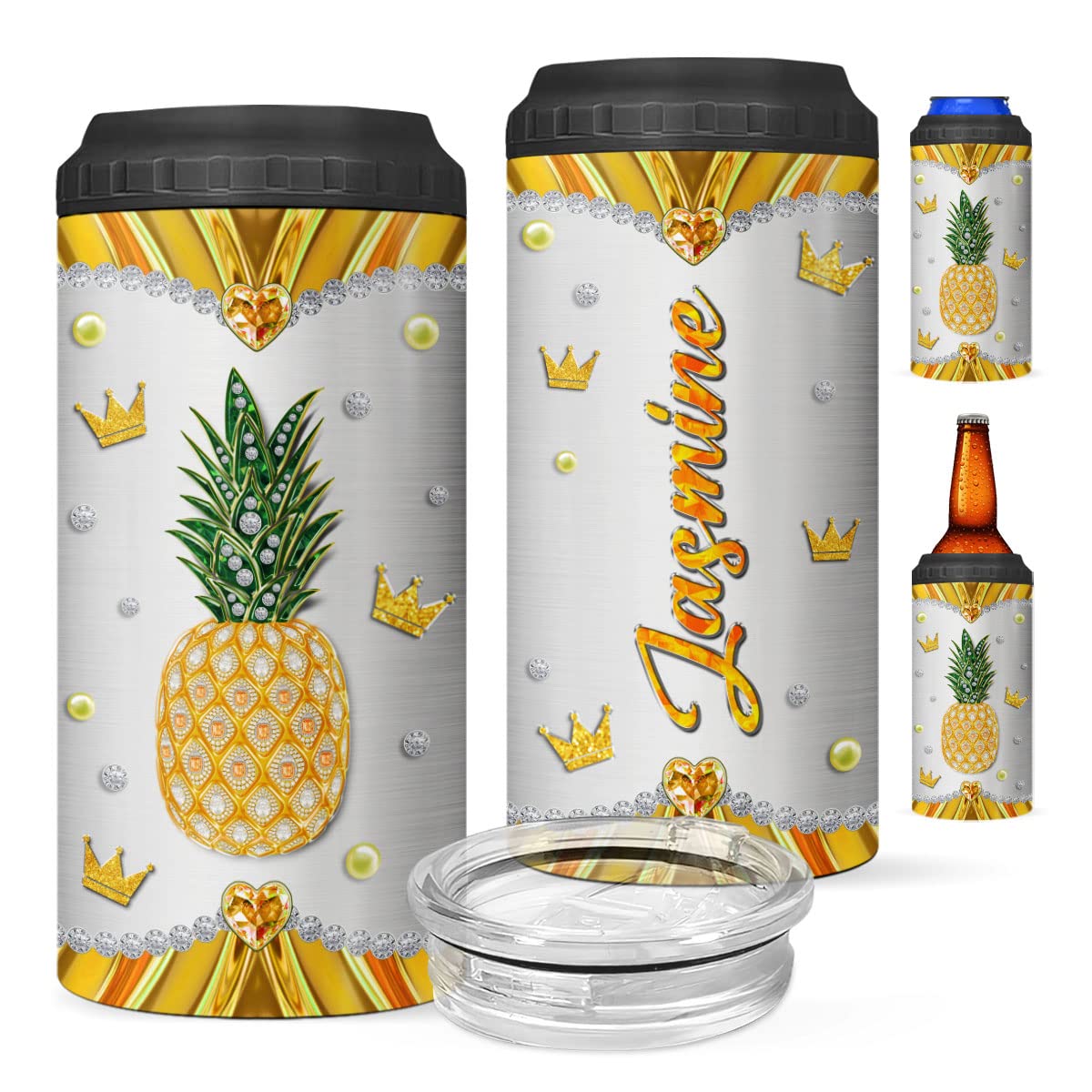 ZOXIX Pineapple Can Cooler With Lid Insulated Stainless Steel Tumbler Can Holder Travel Cup 16 Oz 4-in-1 Funny Things For Teen Girls Birthday Present Personalized Name Gifts Ideas