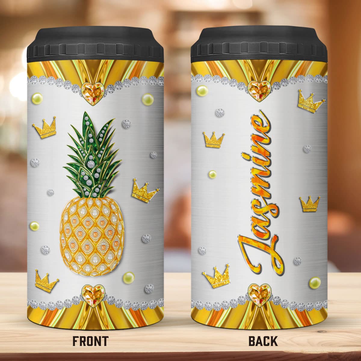 ZOXIX Pineapple Can Cooler With Lid Insulated Stainless Steel Tumbler Can Holder Travel Cup 16 Oz 4-in-1 Funny Things For Teen Girls Birthday Present Personalized Name Gifts Ideas