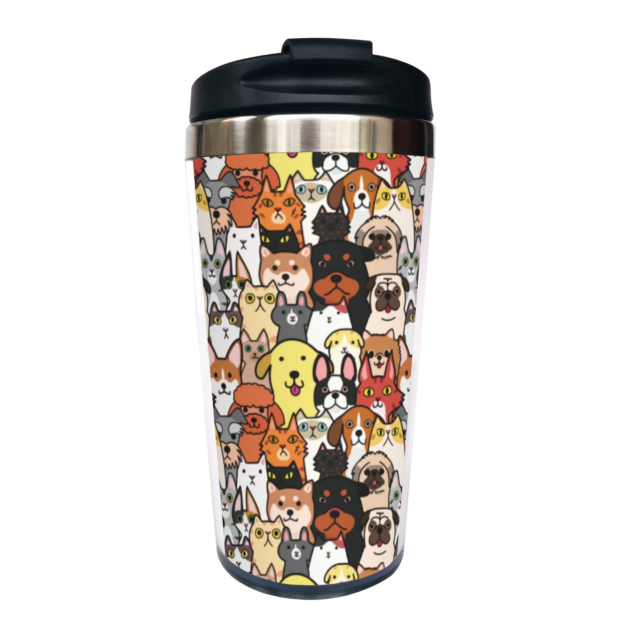 Yipaidel Dogs and Cats Faces Travel Coffee Cup for Women, Stainless Steel Mug for Birthday Mother's Day Gift 14 OZ