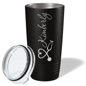 Personalized Heart Stethoscope Nurse, RN, LPN, CNA, CMA, MA Laser Engraved on Black 20 oz Stainless Steel Tumbler with Lid - Insulated Cup - Travel Mug