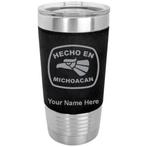 lasergram 20oz vacuum insulated tumbler mug, hecho en michoacan, personalized engraving included (faux leather, black)