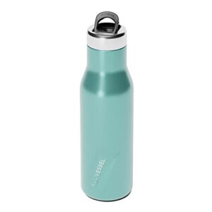 ecovessel aspen stainless steel water bottle with insulated lid, metal water bottle with rubber non-slip base. wine tumbler reusable water bottle - 16oz (aqua jade)