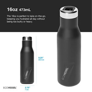 EcoVessel Aspen Stainless Steel Water Bottle with Insulated Lid, Metal Water Bottle with Rubber Non-Slip Base. Wine Tumbler Reusable Water Bottle - 16oz (Aqua Jade)