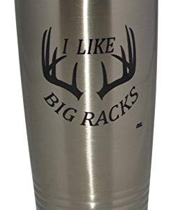 Rogue River Tactical Funny Hunting 20 Oz. Travel Tumbler Mug Cup w/Lid Vacuum Insulated Hot or Cold I Like Big Racks Hunter Gift