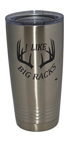 Rogue River Tactical Funny Hunting 20 Oz. Travel Tumbler Mug Cup w/Lid Vacuum Insulated Hot or Cold I Like Big Racks Hunter Gift