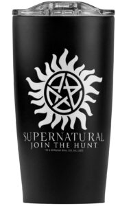 supernatural anti possession symbol stainless steel tumbler 20 oz coffee travel mug/cup, vacuum insulated & double wall with leakproof sliding lid | great for hot drinks and cold beverages