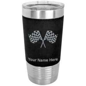 lasergram 20oz vacuum insulated tumbler mug, racing flags, personalized engraving included (faux leather, black)