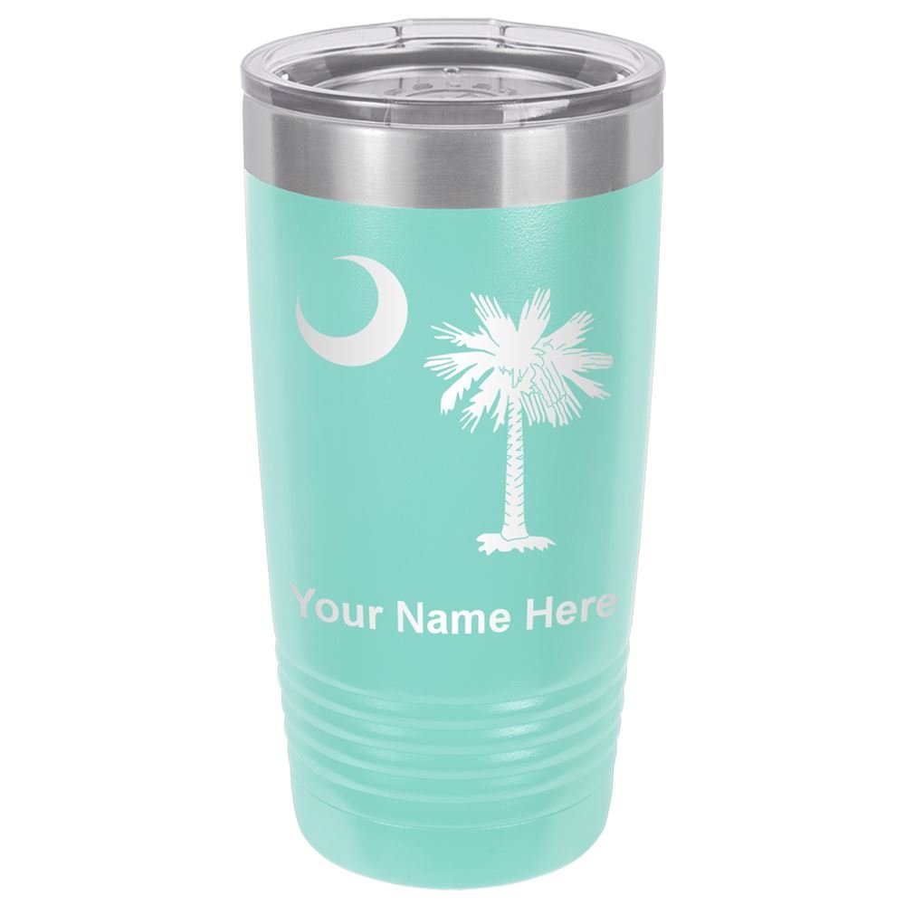 LaserGram 20oz Vacuum Insulated Tumbler Mug, Flag of South Carolina, Personalized Engraving Included (Teal)