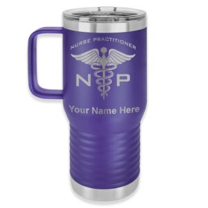 lasergram 20oz vacuum insulated travel mug with handle, np nurse practitioner, personalized engraving included (dark purple)