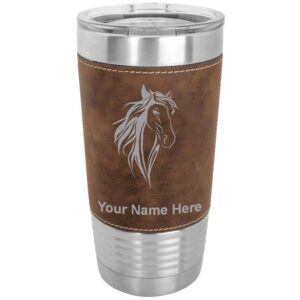 lasergram 20oz vacuum insulated tumbler mug, horse head 3, personalized engraving included (faux leather, rustic)