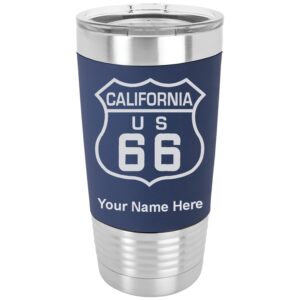 lasergram 20oz vacuum insulated tumbler mug, route 66 california, personalized engraving included (silicone grip, navy blue)