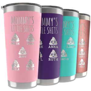 funny mothers day gifts, personalized mommy's little kids tumbler w/kids names & emojis, 9 colors, 30 oz, mothers day gifts from daughter, son, kids - gifts for mom, grandma