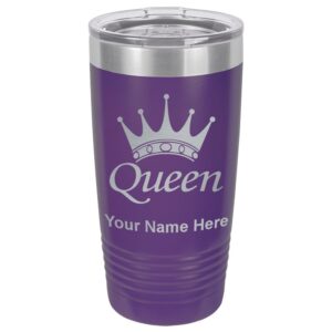 lasergram 20oz vacuum insulated tumbler mug, queen crown, personalized engraving included (dark purple)