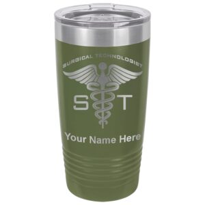 lasergram 20oz vacuum insulated tumbler mug, st surgical technologist, personalized engraving included (camo green)