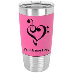 lasergram 20oz vacuum insulated tumbler mug, music heart, personalized engraving included (silicone grip, pink)