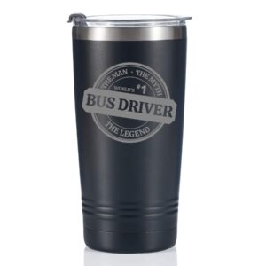 bus driver appreciation gifts - world's #1 bus driver - 20oz/590ml stainless steel insulated tumbler - christmas, thank you, retirement, end of term school gifts for school bus driver - (black)