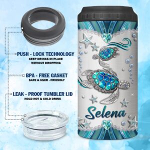 KOIXA Personalized Can Cooler Sea Turtle Tumbler Stainless Steel Insulated Coozie 4-in-1 16oz Beverage Can Holder Travel Cup With Name Custom Aquatic Animal Turtles Gifts For Women