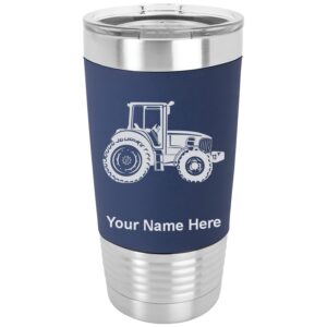 lasergram 20oz vacuum insulated tumbler mug, farm tractor, personalized engraving included (silicone grip, navy blue)