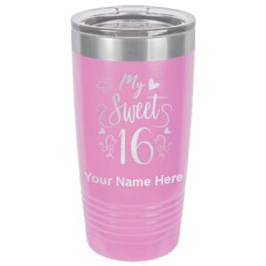 lasergram 20oz vacuum insulated tumbler mug, my sweet 16, personalized engraving included (light purple)