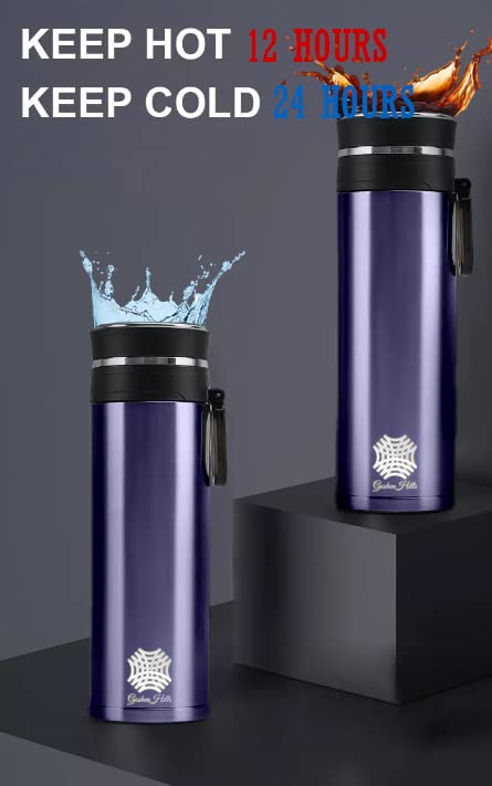 Stainless Steel Insulated Double Wall Leak Proof Tumbler Vacuum Flask with Flavor Infuser BPA Free 17.5 oz (Dark Blue)