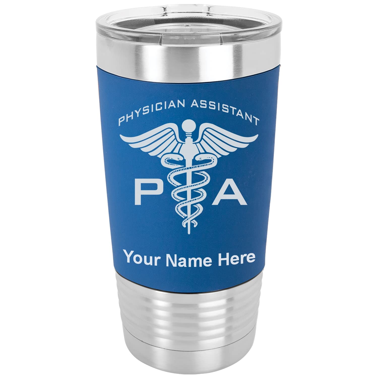 LaserGram 20oz Vacuum Insulated Tumbler Mug, PA Physician Assistant, Personalized Engraving Included (Silicone Grip, Dark Blue)