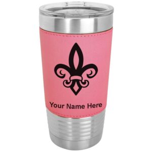 lasergram 20oz vacuum insulated tumbler mug, fleur de lis, personalized engraving included (faux leather, pink)