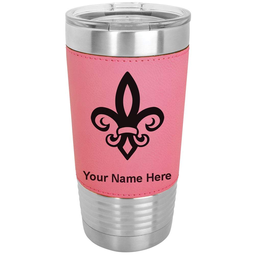 LaserGram 20oz Vacuum Insulated Tumbler Mug, Fleur de Lis, Personalized Engraving Included (Faux Leather, Pink)