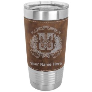 lasergram 20oz vacuum insulated tumbler mug, coat of arms dominican republic, personalized engraving included (faux leather, rustic)