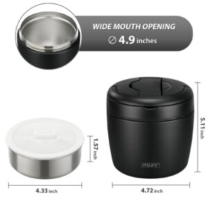 Soup Thermo for Hot Food Adults 32OZ Lunch Containers Wide Mouth Hot Food Jar Vacuum Insulated Stainless Steel Bento Box Leakproof with Spoon (Black)