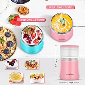 Yawbay Yogurt Container, Insulated Food Container, 2 In 1 Cereal Cup On The Go,Stainless Steel Insulated Food Jar With Spoon, 28oz Thermal Lunch Pot For Soup Yogurt Salad Breakfast Milk Fruit (pink)