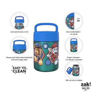 Zak Designs Kids' Vacuum Insulated Stainless Steel Food Jar with Carry Handle, Thermal Container for Travel Meals and Lunch On The Go, 12 oz, PAW Patrol