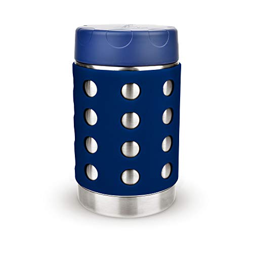 LunchBots Thermal 16 oz Triple Insulated Thermos - Hot 6 Hours or Cold 12 Hours - Leak Proof Thermos Soup Jar - All Stainless Interior - Navy Lid - Navy Dots