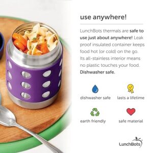 LunchBots Thermal 16 oz Triple Insulated Thermos - Hot 6 Hours or Cold 12 Hours - Leak Proof Thermos Soup Jar - All Stainless Interior - Navy Lid - Navy Dots