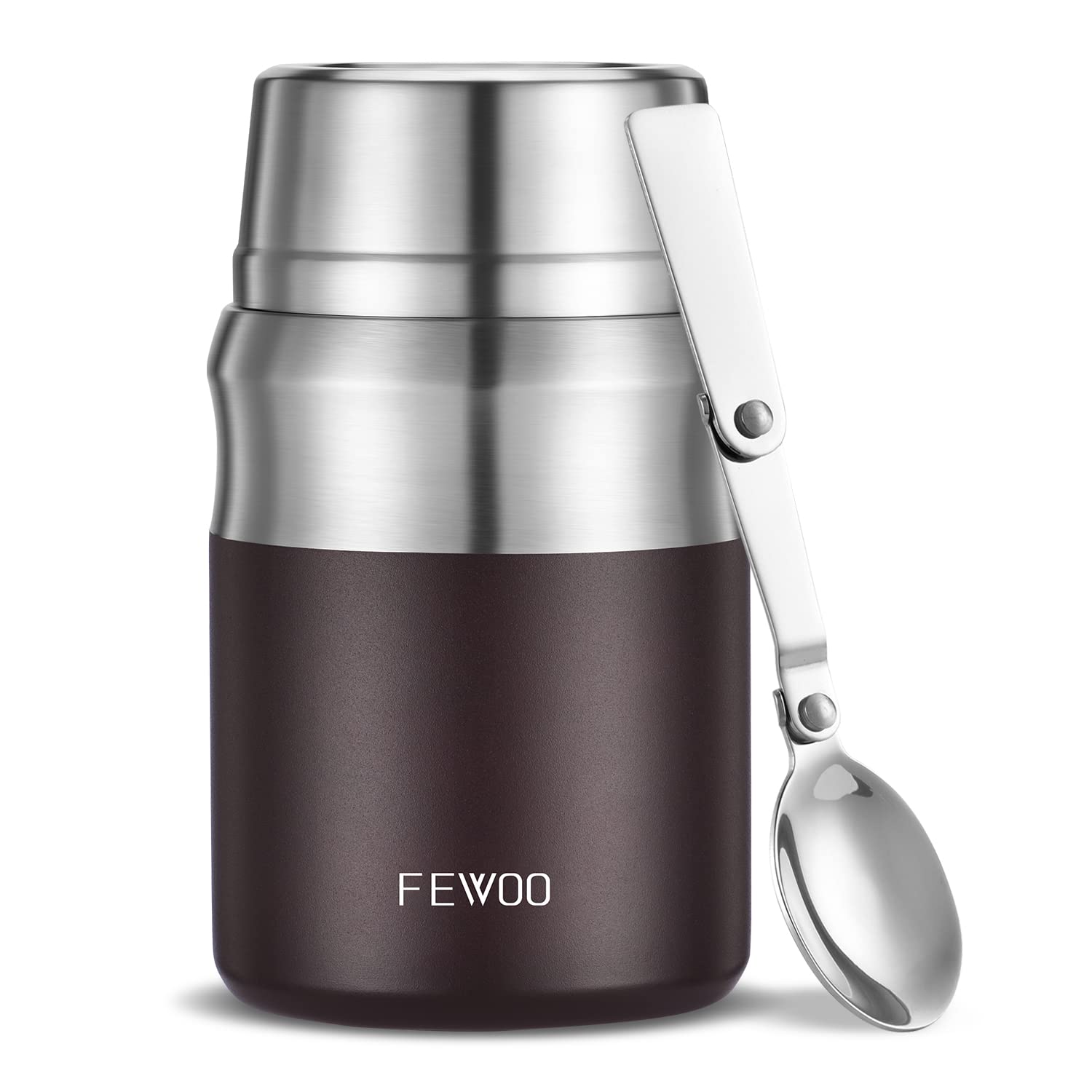 FEWOO Thermos for Hot Food, Vacuum Insulated Soup Containers, 24oz Stainless Steel Lunch Box for Kids Adults, Thermal Food Jar for School Office Travel (Brown)