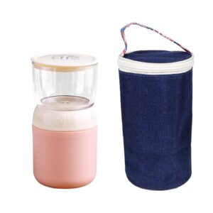 yogurt container, 2 in 1 cereal cup on the go, stainless steel insulated food jar with spoon and storage bag, for kids adult hot cold food yogurt salad breakfast milk fruit, bpa free 700ml pink