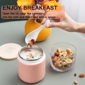 Yogurt Container, 2 In 1 Cereal Cup On The Go, Stainless Steel Insulated Food Jar With Spoon and storage bag, For Kids Adult Hot Cold Food Yogurt Salad Breakfast Milk Fruit, BPA Free 700ml Pink