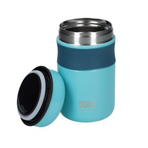 built double wall vacuum insulated food flask for hot and cold foods, stainless steel, teal, 490 ml