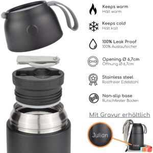 Milu Soup Thermos for hot food | 15oz Insulated Food Container for Kids Adults | Stainless Steel Food Jar with Spoon | 12 Hours Hot : 24 Hours Cold - Black 15 oz