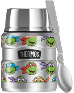 thermos teenage mutant ninja turtles tmnt official turtle heads stainless king stainless steel food jar with folding spoon, vacuum insulated & double wall, 16oz