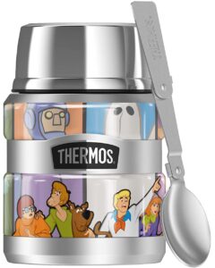 scooby-doo bad guys thermos stainless king stainless steel food jar with folding spoon, vacuum insulated & double wall, 16oz