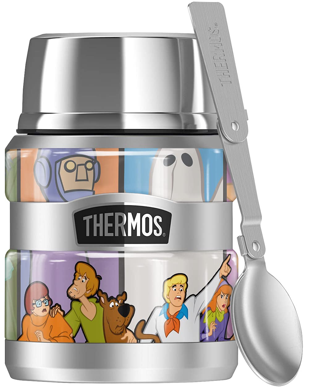 Scooby-Doo Bad Guys THERMOS STAINLESS KING Stainless Steel Food Jar with Folding Spoon, Vacuum insulated & Double Wall, 16oz