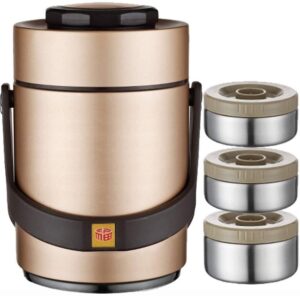 lzlz soup thermos 3 tier insulated food jar food container, thermo food jar, soup thermos for adults, food thermos for hot food for adults, thermos soup (color : gold, size : 2300ml)