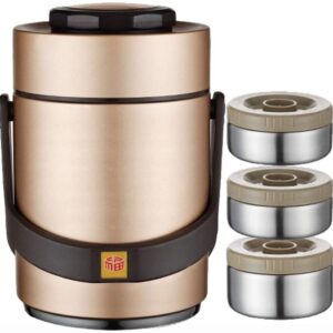 LZLZ Soup Thermos 3 Tier Insulated Food Jar Food Container, Thermo Food Jar, Soup Thermos For Adults, Food Thermos For Hot Food For Adults, Thermos Soup (Color : Gold, Size : 2300ml)